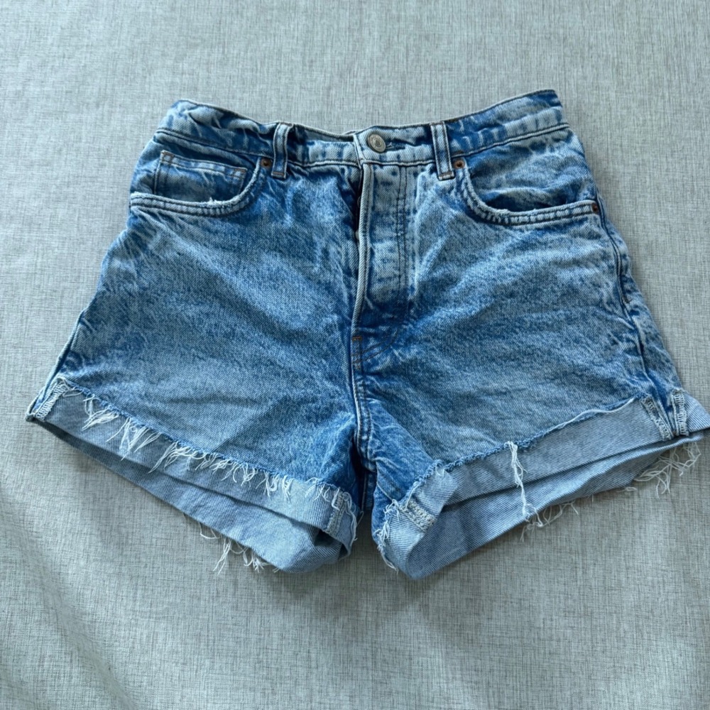 Reformation Jeans Charlie Cuffed High Rise Shorts Tangier Acid Wash Blue Size 26